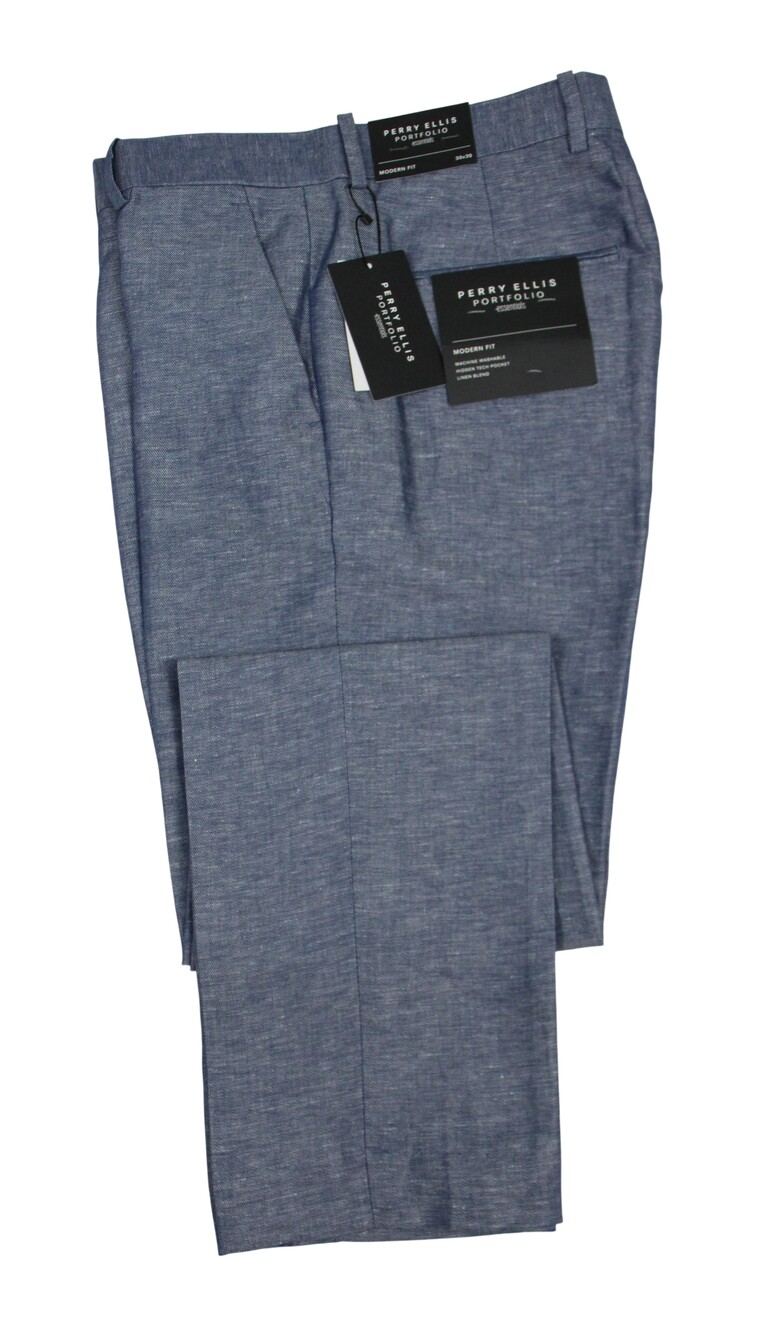 Perry Ellis Portfolio Essentials Pants Mens 30x30 Blueprint Modern Fit Linen